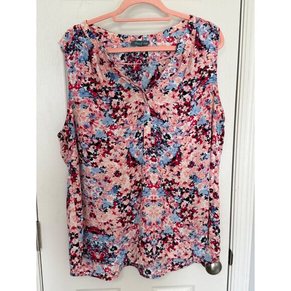 Fleur Bleue Tops - Fleur Bleue Pink Sleeveless V-Neck Floral Blouse Shirt 2X Business Office